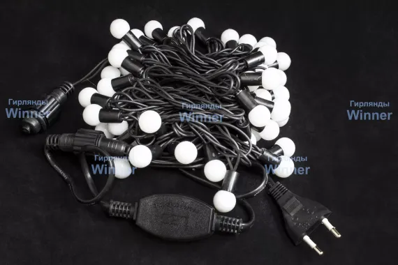 Светодиодная нить шарики 10 м., 220V, 100 разноцветных LED ламп, диаметр шарика 1.8 см, черный каучук, Winner (m.01.7B.100+1,8ball)