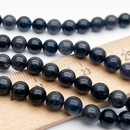 Иолит бусины (кордиерит), диаметр около 6,4-6,7 мм, цена за 14-15 шт (1/4 нити)