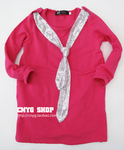 Туника детская однотонная с галстуком из пайеток