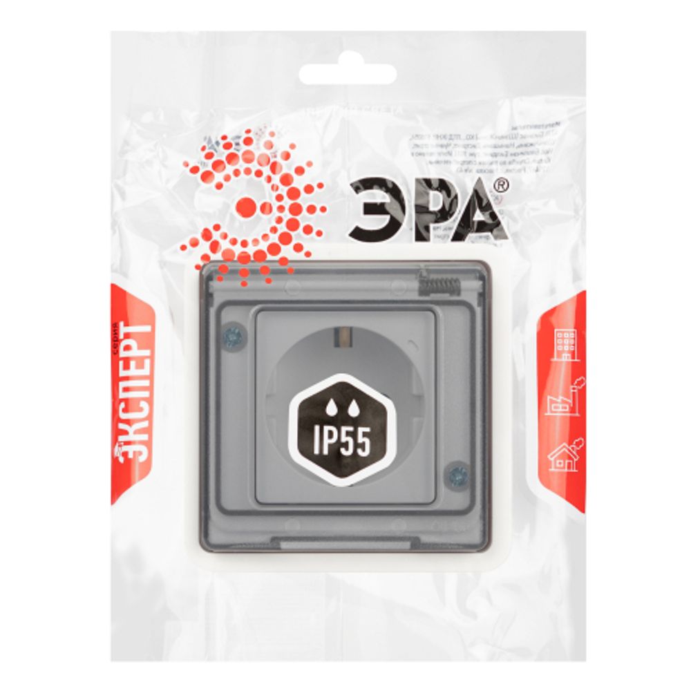 Розетка ЭРА Эксперт 11-2521-01 2P+E IP55, 16A-250В, СУ, белый