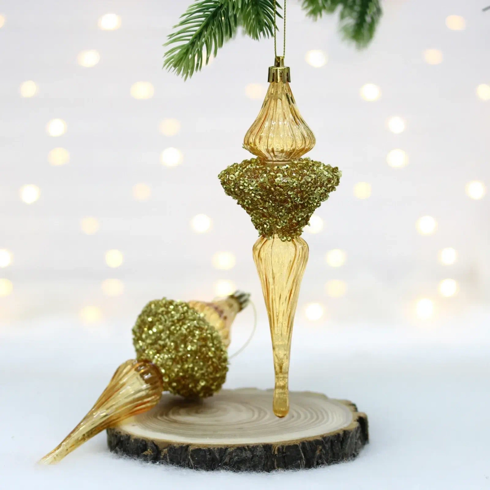 Елочные украшения «Сияние» 6*6*19.5 см (набор 2 шт), Золотой
