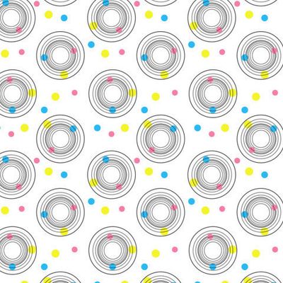 круги разного цвета и кольца из черных линий