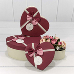 Коробка 22х20х9 см Набор 3 шт "Сердце" с бантом (Микс)