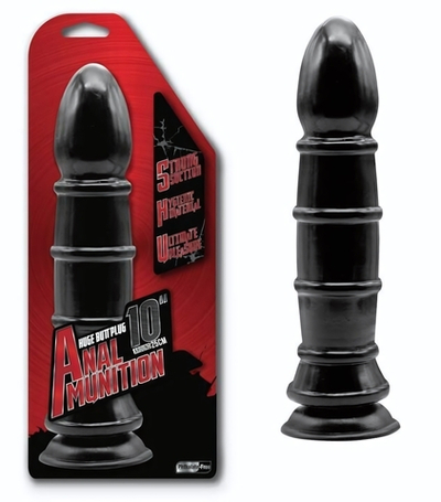Чёрный анальный фаллоимитатор с рёбрышками Anal Munition Huge Butt Plug - 28,5 см. (Цвет: черный)