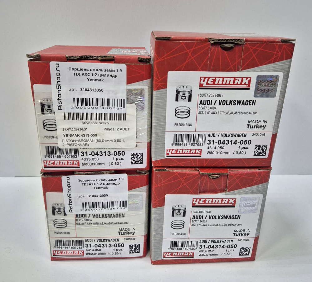 Поршни с кольцами +0.50 1.9 TDI AXC, AVF, AWX Yenmak