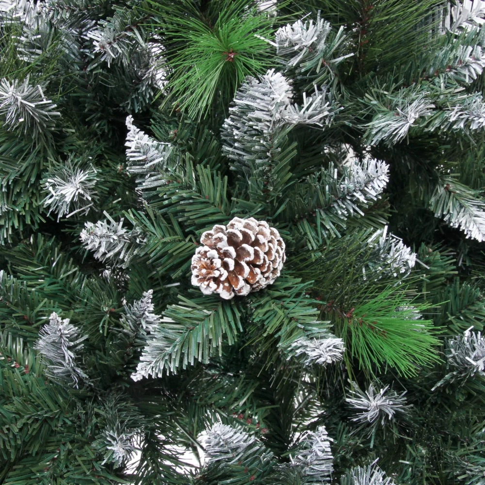 Ёлка «Сказочный лес» 210 см,ПВХ+леска, с белым напылением+шишки (1367 веток) (SZ2000-210)