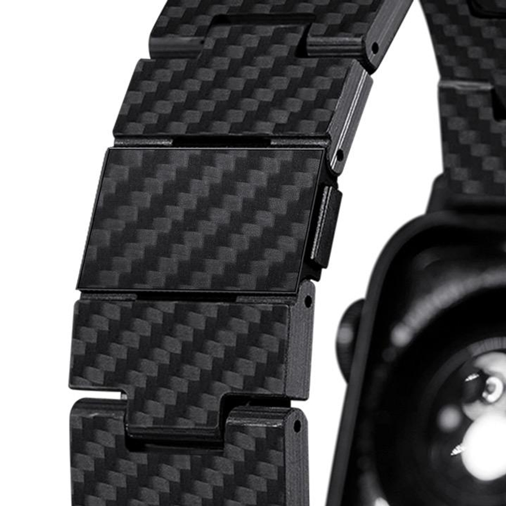 Блочный браслет из углеродного волокна PITAKA для Apple Watch 40–42 мм, 44–46 мм и Ultra 2–3 Браслет с магнитной застёжкой. «Модерн» подходит на запястье обхватом до 205 мм, «ретро» — до 190 мм