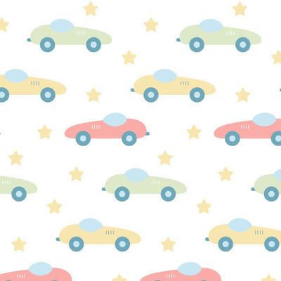 Принт цветные спортивные машины на белом. Игрушечные машины для рисунка детской ткани. Бэби гонка.