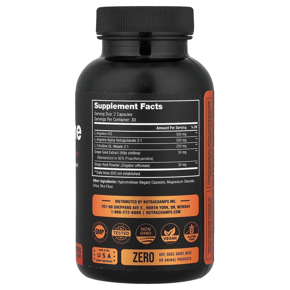 NutraChamps, L-аргинин, 60 веганских капсул