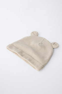 ZARA НАБОР ИЗ ДВУХ ШАПОК WAFFLE С УШКАМИ, ЭКРЮ/КОРИЧНЕВЫЙ