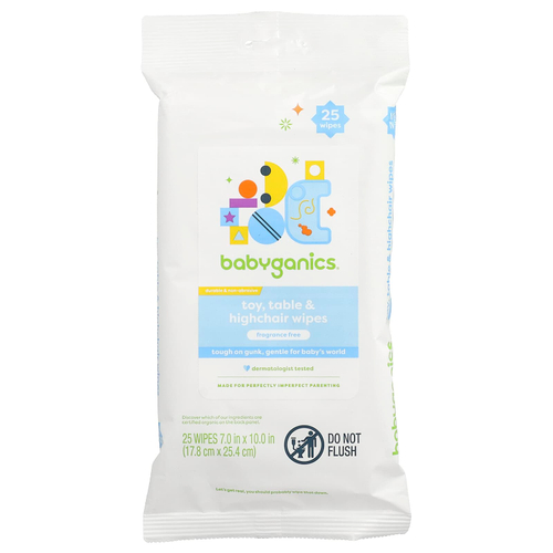 Babyganics, Игрушки, салфетки для стола и детского стульчика, без отдушек, 25 салфеток