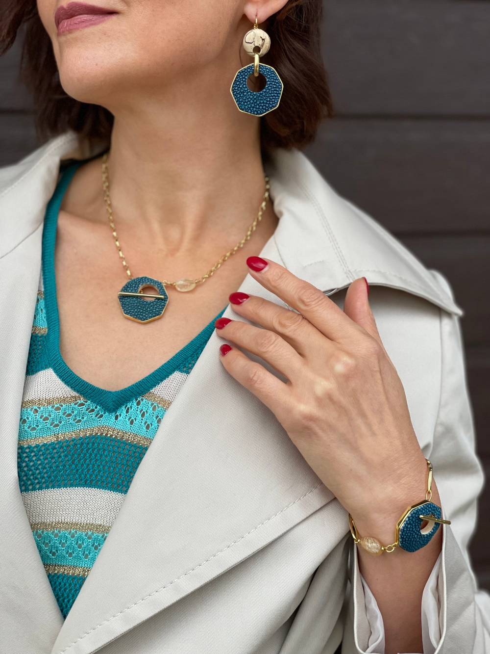 Серьги Nature Bijoux, Oxford, с тамариндовым деревом и кожей ската, NB22.2-12-78076 (синий)