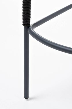 "Марсель" стул барный плетеный из роупа, каркас из стали серый (RAL7022) муар, роуп темно-серый круглый, ткань темно-серая 027