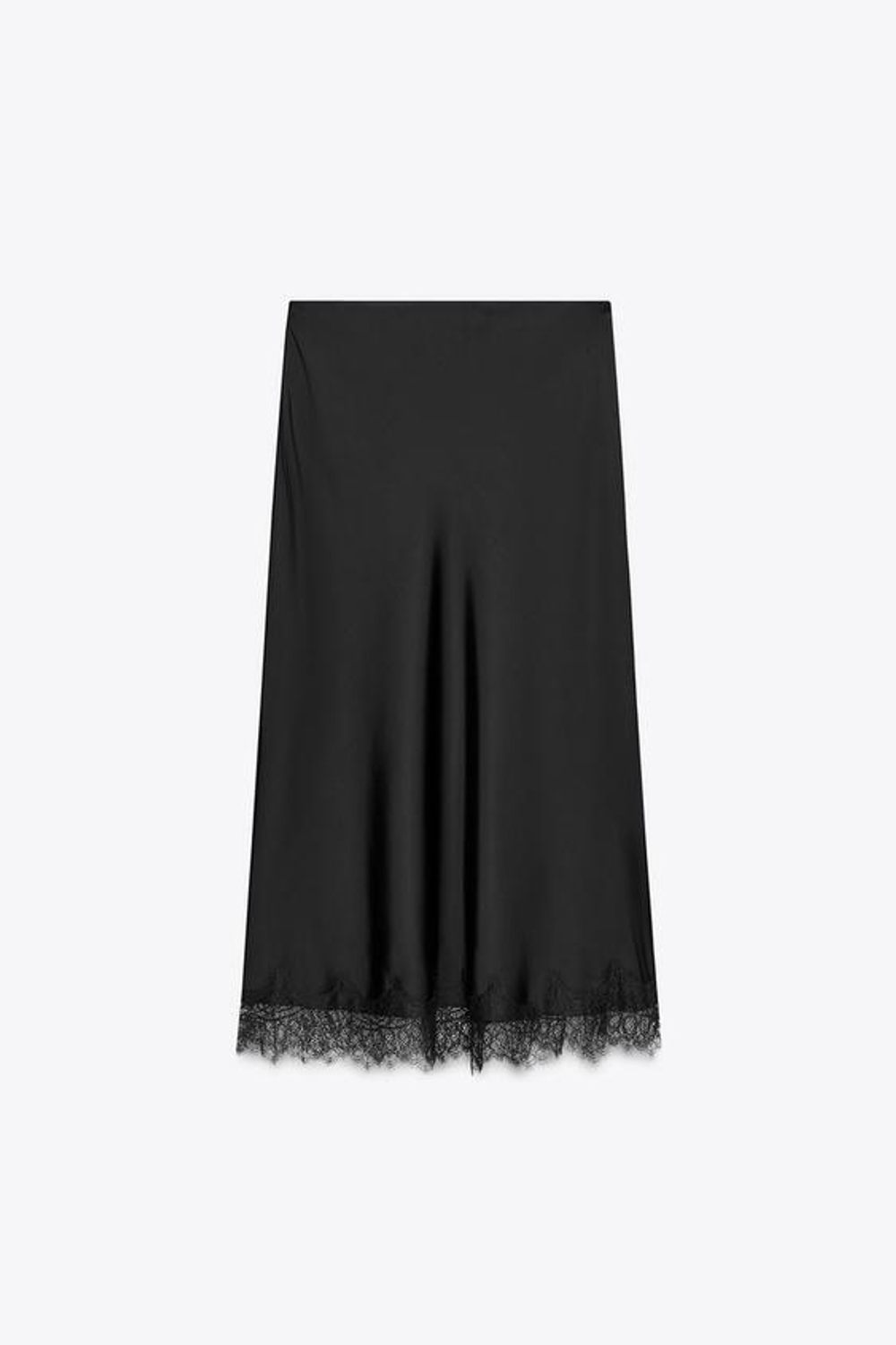 ZARA АТЛАСНАЯ ЮБКА МИДИ С КРУЖЕВОМ, ЧЕРНЫЙ