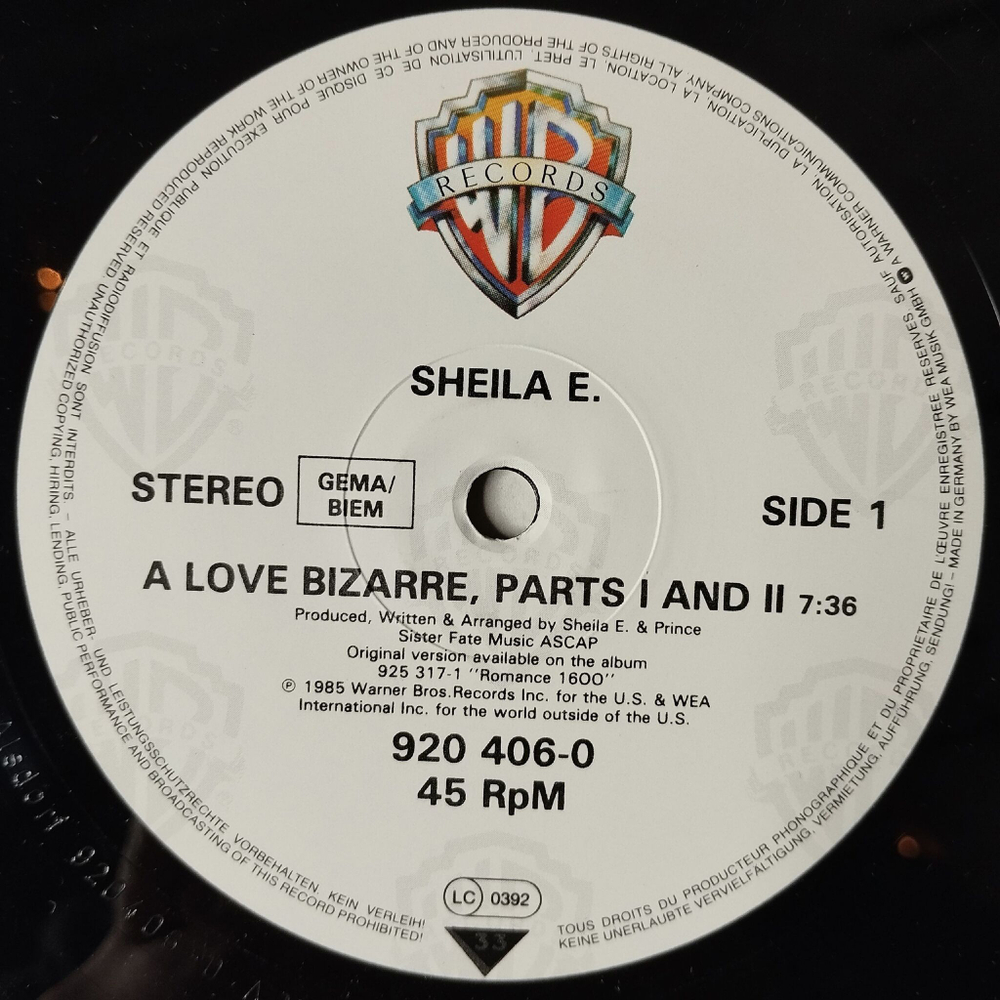 Винтажная виниловая пластинка LP Sheila E A Love Bizarre (Germany 1985) 45 RPM Maxi Single