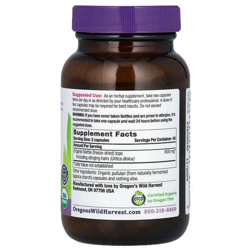 Oregon's Wild Harvest, Органическая лиофилизированная крапива, 90 органических веганских капсул (300 мг на капсулу)