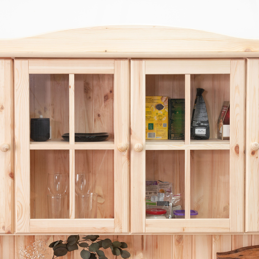 Шкаф Лена 4-дверный из сосны, с полками (верхняя часть буфета Лена), в натуральной отделке