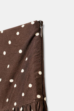 ZARA ШИРОКИЕ БРЮКИ В ГОРОШЕК, КОРИЧНЕВЫЙ/ЭКРЮ