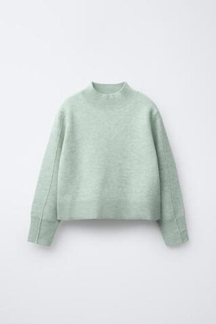 ZARA ОДНОТОННЫЙ ТРИКОТАЖНЫЙ ДЖЕМПЕР, СВЕТЛО-ЗЕЛЕНЫЙ