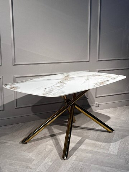 Стол обеденный Ist Casa Неаполь Голд, 160x90x76 см, серо-золотая керамика, золото