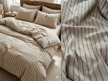 КПБ Дуэт с простыней на рез. 180х200 ВАРЕНЫЙ ХЛОПОК "Полоса лён"