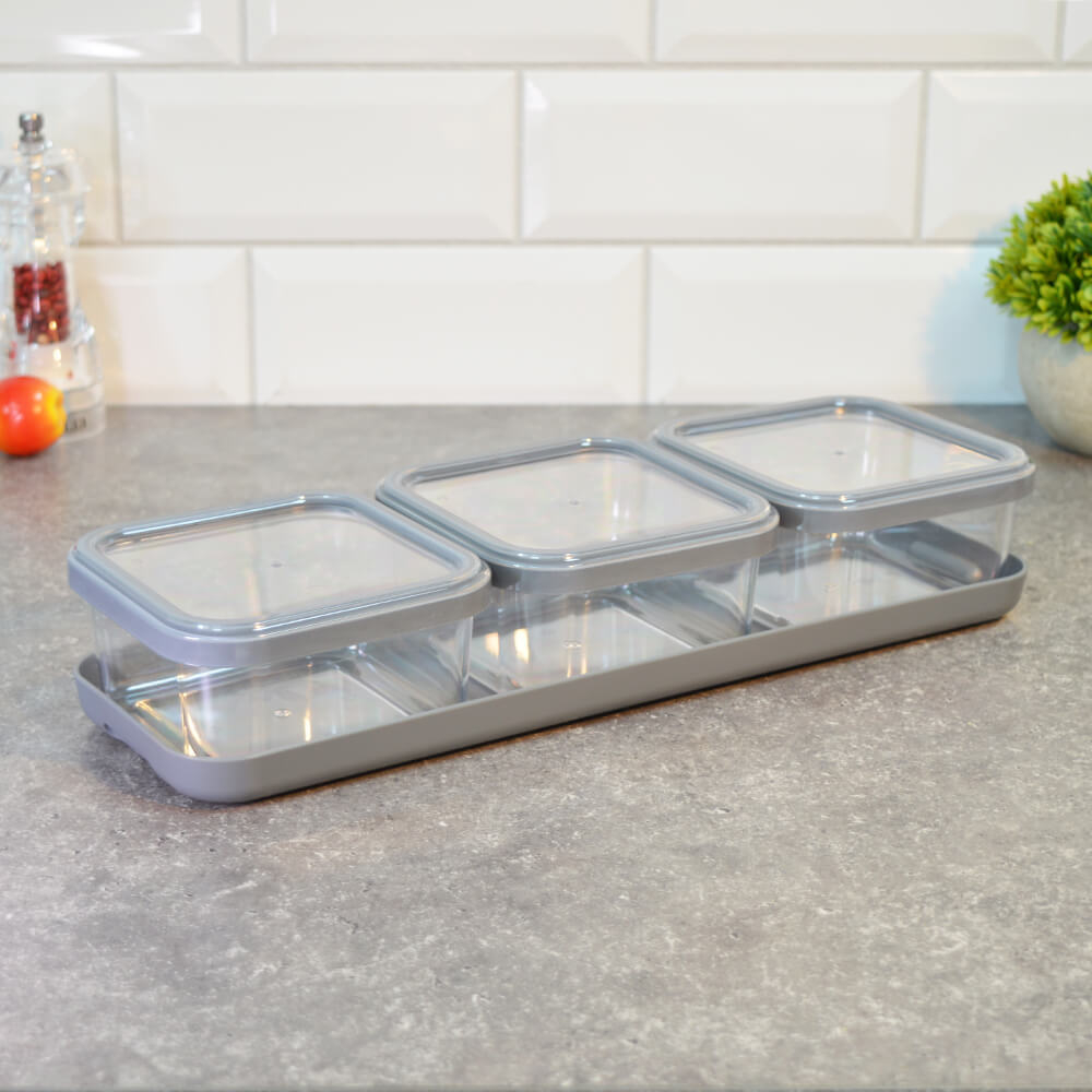 Набор емкостей для сыпучих 3шт 0,4л на подставке "Cubbo Scandi", серый