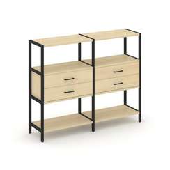 Shelf System Двухсекционный стеллаж трехярусный с ящиками SN.STM-322 Акация Лорка/Металл Черный 1590