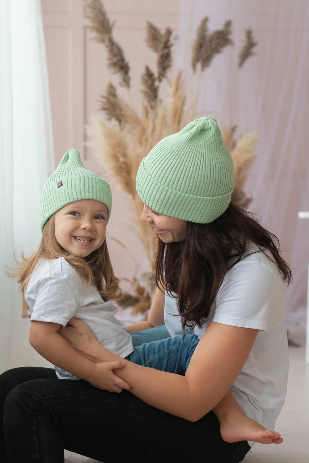 Шапка вязаная-резинка хлопковая КЭП(Шалфей)