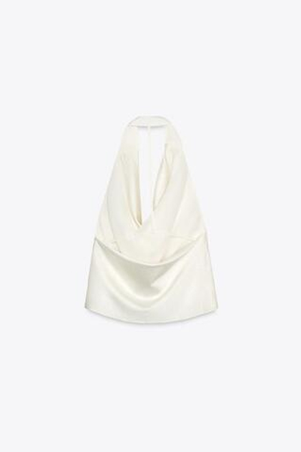 ZARA БЛЕСТЯЩИЙ ТОП С ГОРЛОВИНОЙ ХАЛТЕР, ЭКРЮ