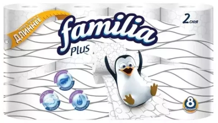 Туалетная бумага Familia Plus белая двухслойная 8 рул.