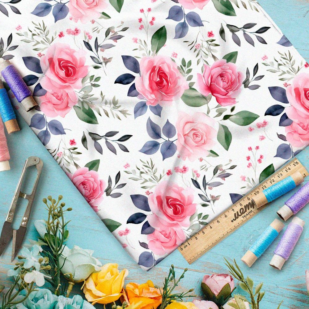 Ткань премиум атлас летний розарий