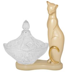 Сахарница стеклянная с крышкой Кошка Шелби Айвори