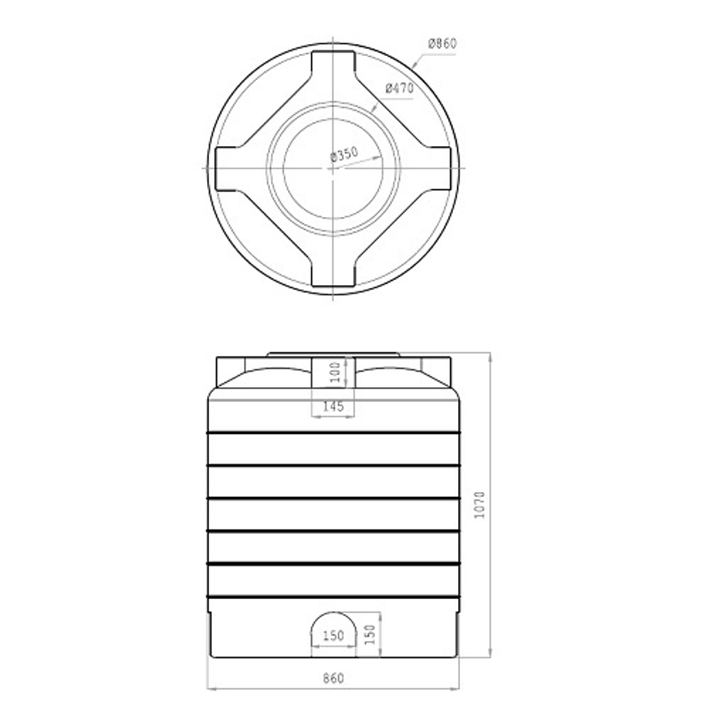 Ёмкость вертикальная низкая Политим 550 л. вертикальный (860x860x1070см;синий) - арт.560700