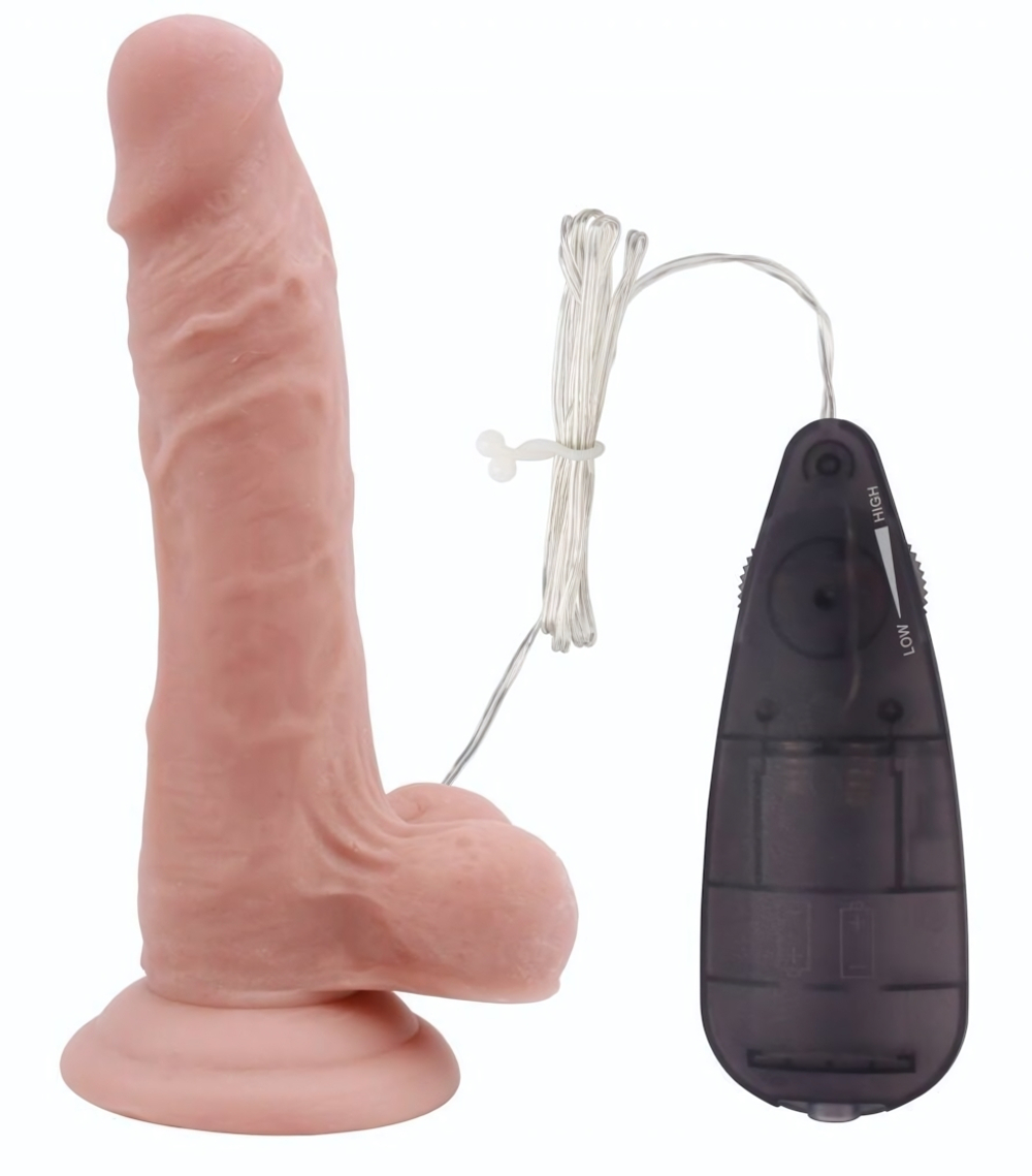 Телесный вибратор с мошонкой на присоске 7 Inch Beginners Dildo Vibrator - 18,6 см. (Цвет: телесный)