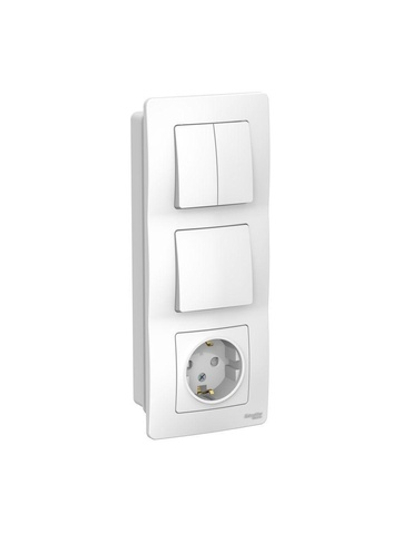 Блок СП Blanca (розетка с заземл. защ. шторки 16А 250В + 1-кл. выкл. + 2-кл. выкл.) бел. SE BLNBS101201