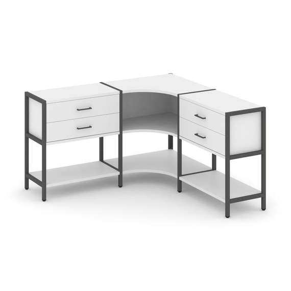 Shelf System Трехсекционный угловой стеллаж двухярусный с ящиками SN.STMU-231 Белый/Металл Антрацит