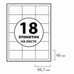 Этикетка самоклеящаяся, 66,7х46 мм, 18 этикеток, белая, 70 г/м2, 50 листов, BRAUBERG, сырье Финляндия, 129154