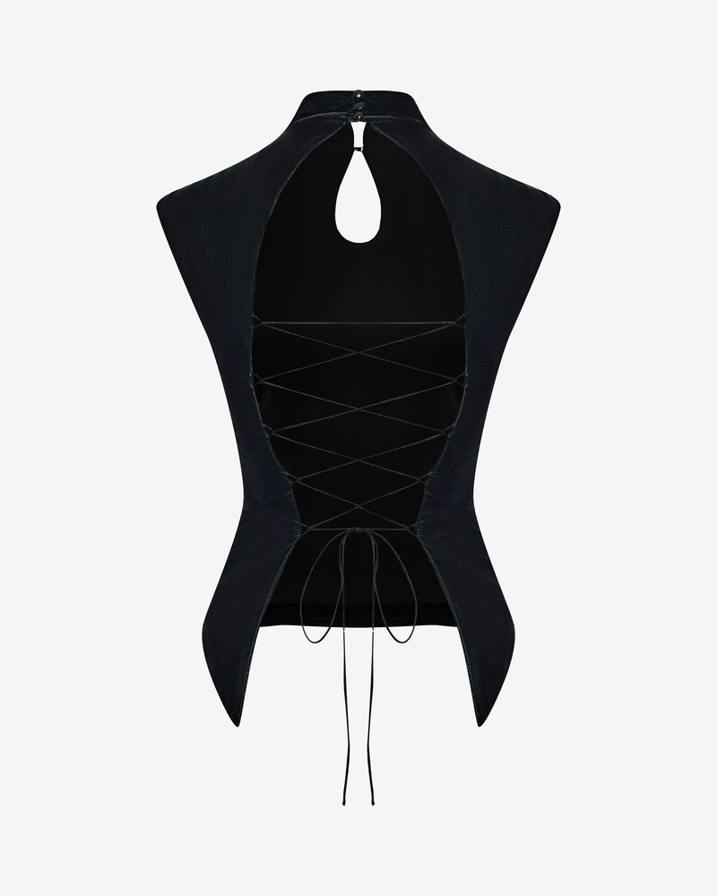 Топ-ципао из бархата с открытой спиной на шнуровке