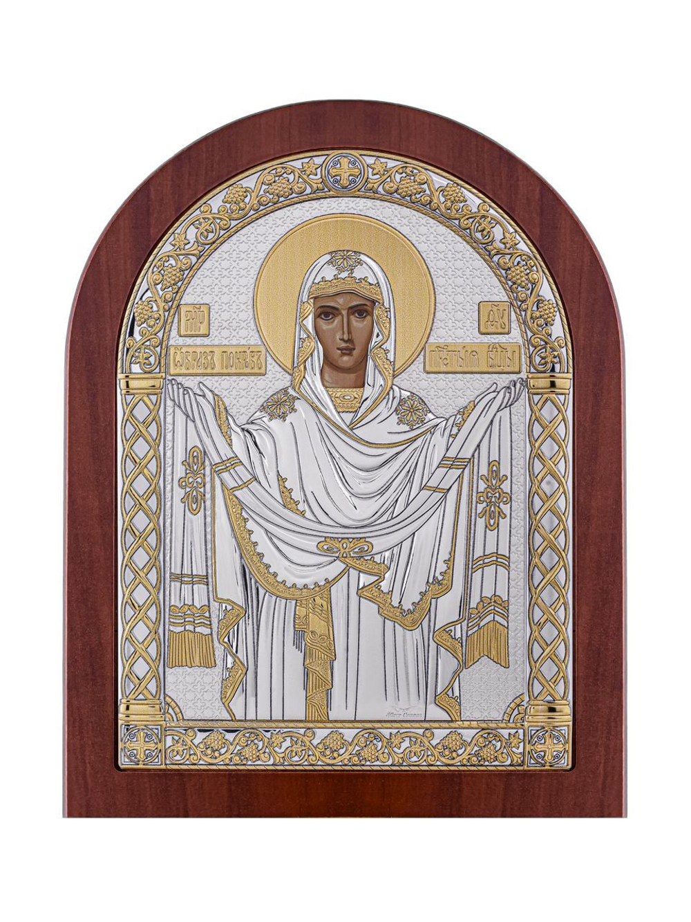 Покрова БМ, икона арочная, красное дерево 175х225