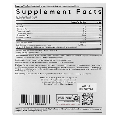 Codeage, Nanofood, Wonder Heart, малина, 30 паучей по 10 мл (0,3 жидк. унции)