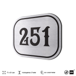 Номерок на дверь квартиры 251, для кабинета, офиса, шильдик 9 х 7 см, серебристый, Айдентика Технолоджи