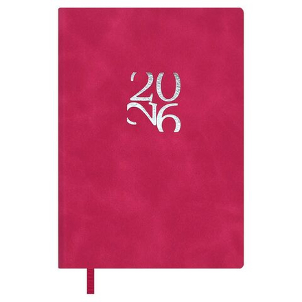 Ежедневник дат. 2026г А6 120л., кожзам, мягк.пер. "Бейбискин малиновый" тисн.фольгой, ляссе