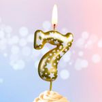 Свеча Цифра, 7 Звездочки, Золото, 4,3 см, 1 шт.