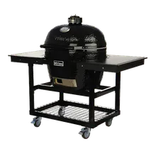 Керамический угольный гриль Primo Oval XL 400, 64 см, на столе с боковыми композитными столешницами
