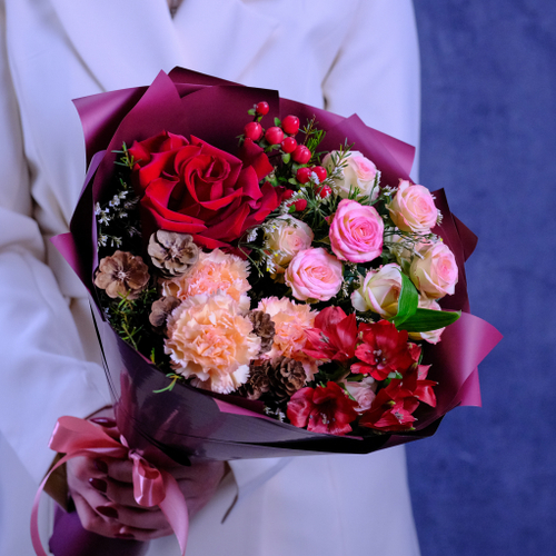 Купить Зимний букет с французской розой #696