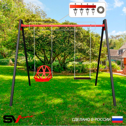 Уличные качели Sv Sport Maxi УК130П2 (2.4м/Со спинкой/Деревянные/Подвесы на подш 2к)