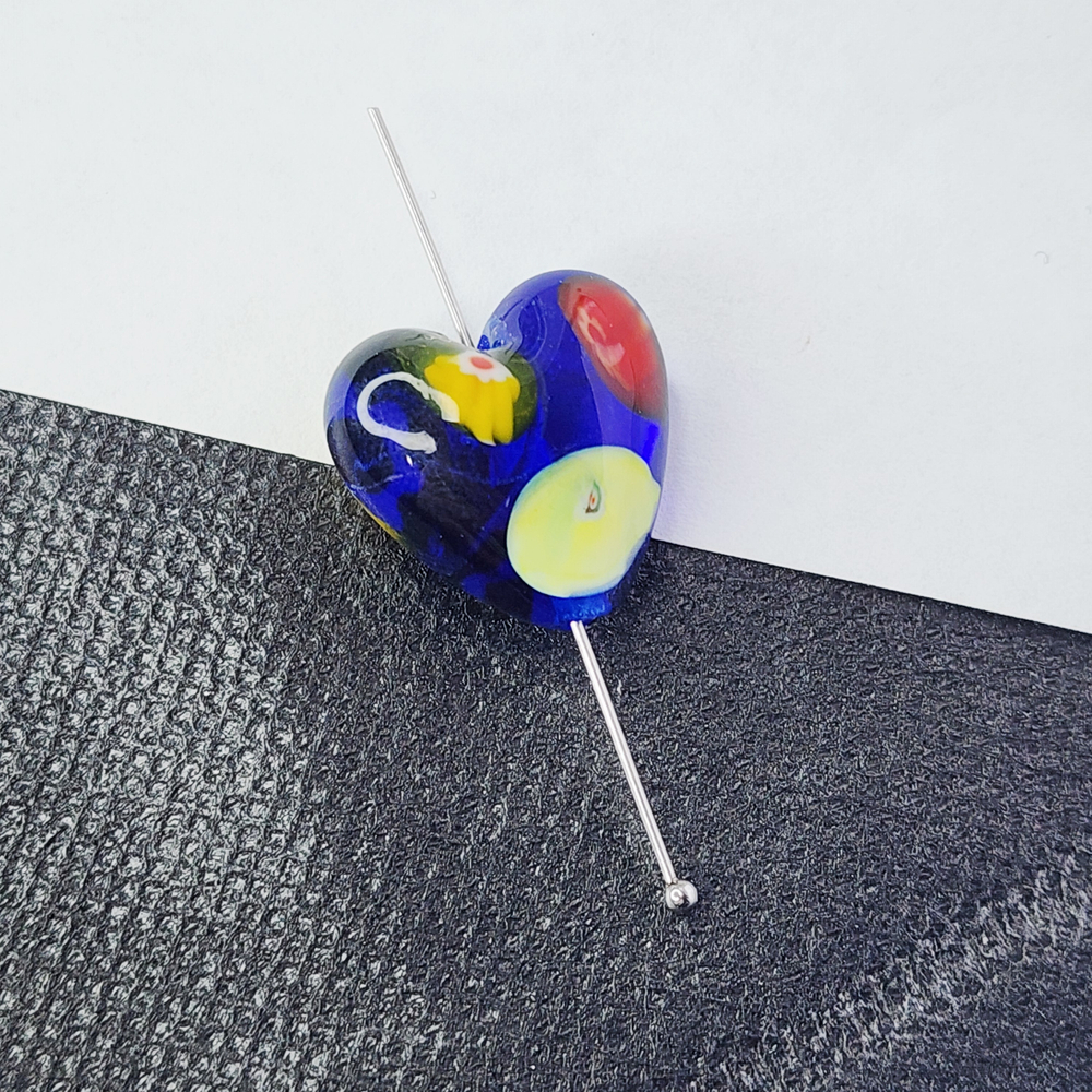 Бусины сердце, стекло, лэмпворк, миллефиори, р-р 20мм, штучно