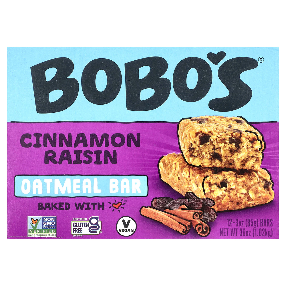 Bobo's Oat Bars, Овсяный батончик, корица и изюм, 12 батончиков по 85 г (3 унции)