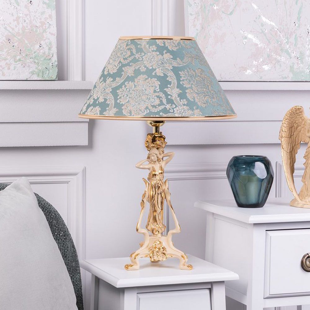 Настольная лампа Флора Айвори с абажуром №38 Vatican (Ватикан) Аквамарин