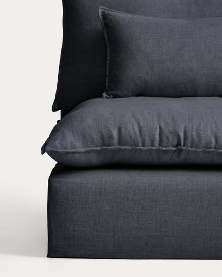 Модульный диван Anarela из темно-серого льна и вискозы с торцевым модулем и съемным чехлом, 270 см